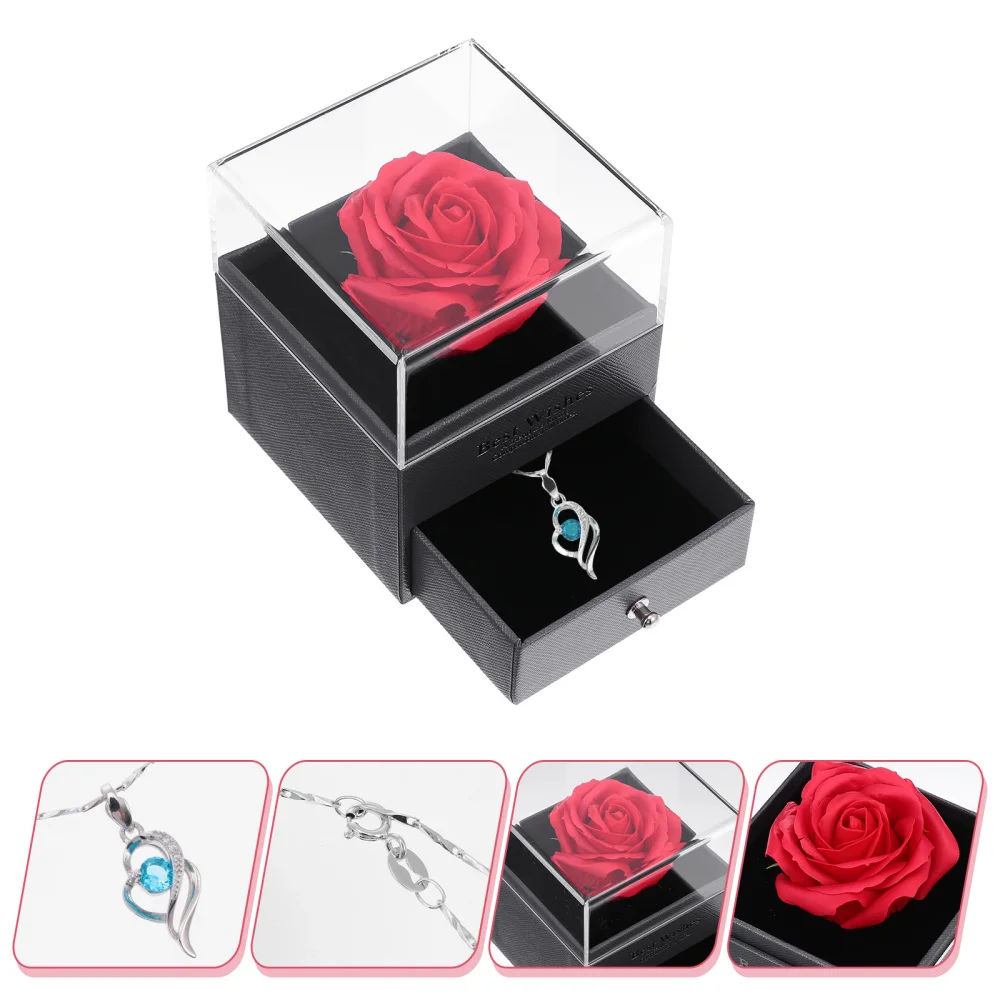 

Romantic Rose Flower Case with Pendant Chain Valentine's Day Flower Gift