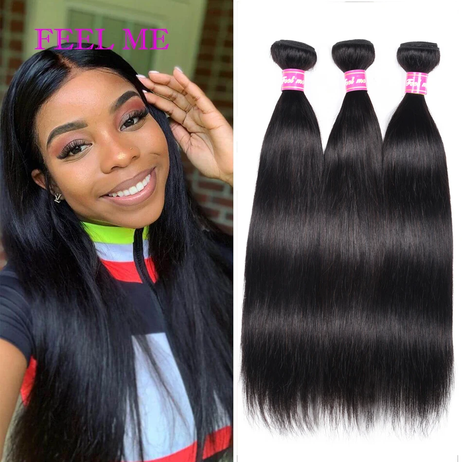 FEELME Straight Hair Bundles Malaysian Human Weave Remy Weaves Sew In Extension 3/4 Deal | Шиньоны и парики