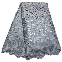 gray high quality african party lace fabric with stones 2021 embroidered swiss voile lace for big occasion nigeria clothes 89716