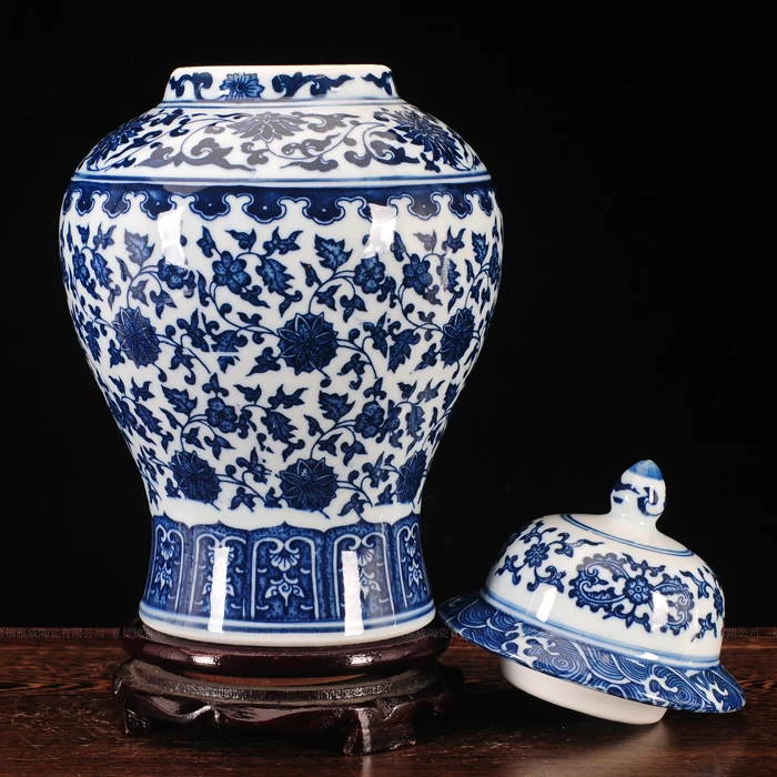Керамическая банка Цзиндэчжэнь старинный орнамент сине белый шкаф для