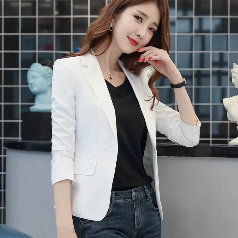 

Peonfly 2021 Blazer Femme Jackets Women Blazer Long Sleeve Blazers Solid Single Button Coat Slim Office Lady Jacket Female Tops