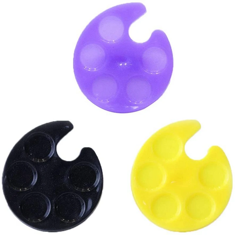 

30Pcs Nail Art Ring Palette Plastic Mini Palette Nail Paint Palette (Purple+Black+Yellow)