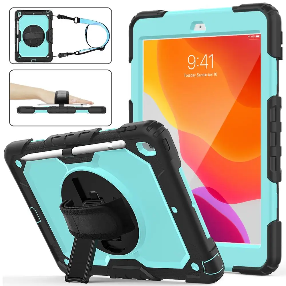 

HXCASE 360 Rotation Hand Strap Case for iPad 7th 8th Generation Case 2019 2020 with Built-in Kickstand&Shoulder Strap