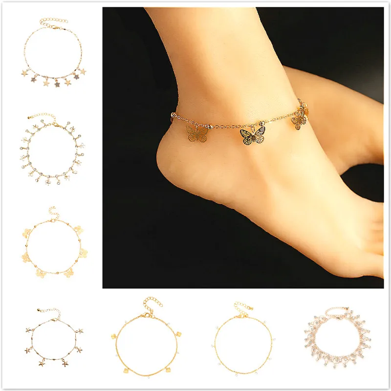 Модные блестящие браслеты на ногу подвеска в виде морской звезды для женщин
