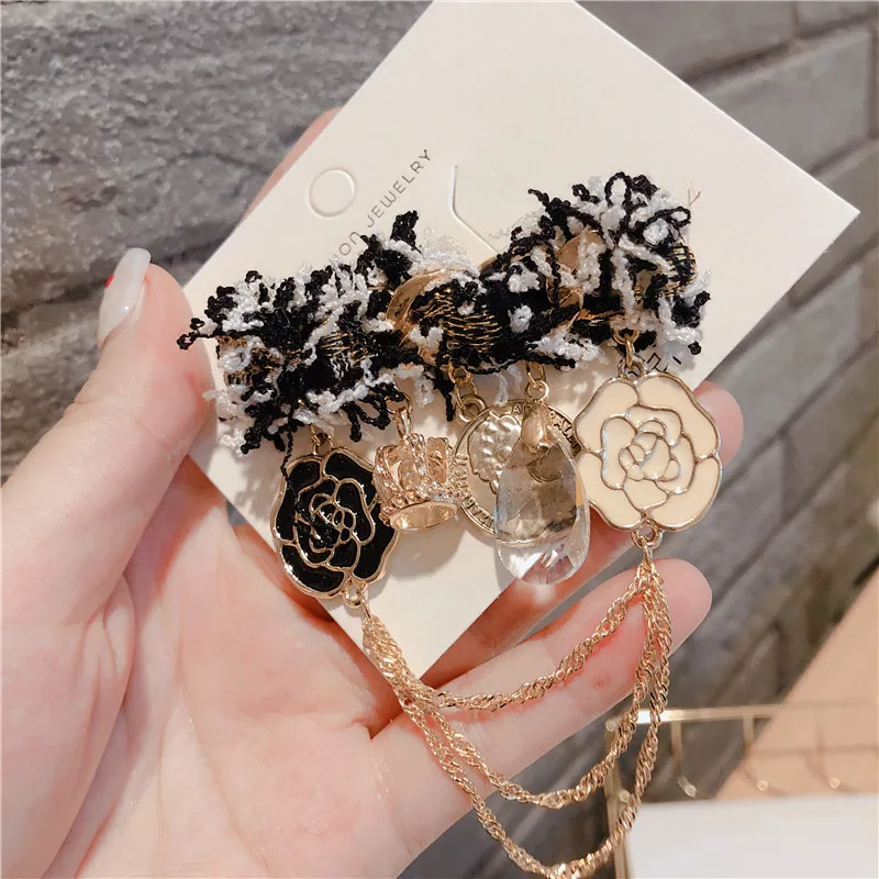 Newest Arrival Black White Camellia Fower Brooch Antique Handmade Korea Style Fabric Brooches Pin Lapel | Украшения и аксессуары