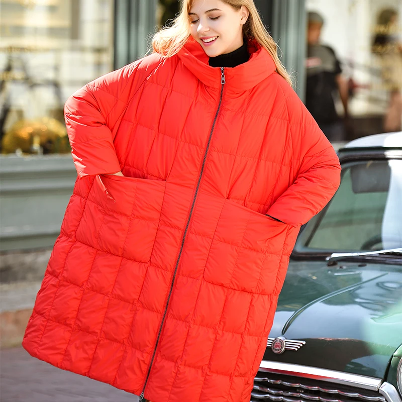 Женский зимний пуховик пальто на 90% белом утином пуху длинные женские парки с