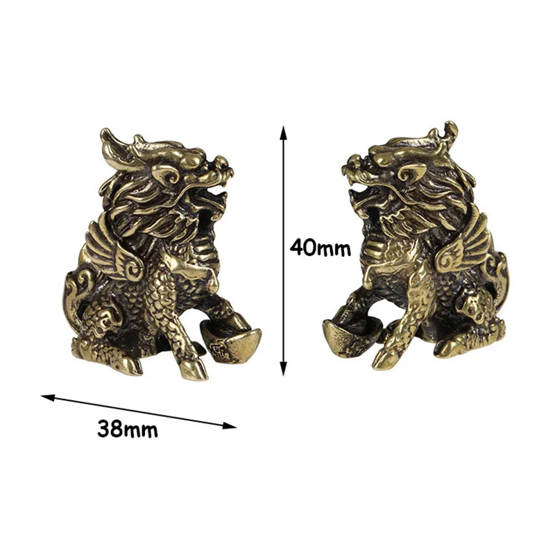 Античная бронза мифический китайский зверь Qi Лин статуя 1 пара Медь украшения