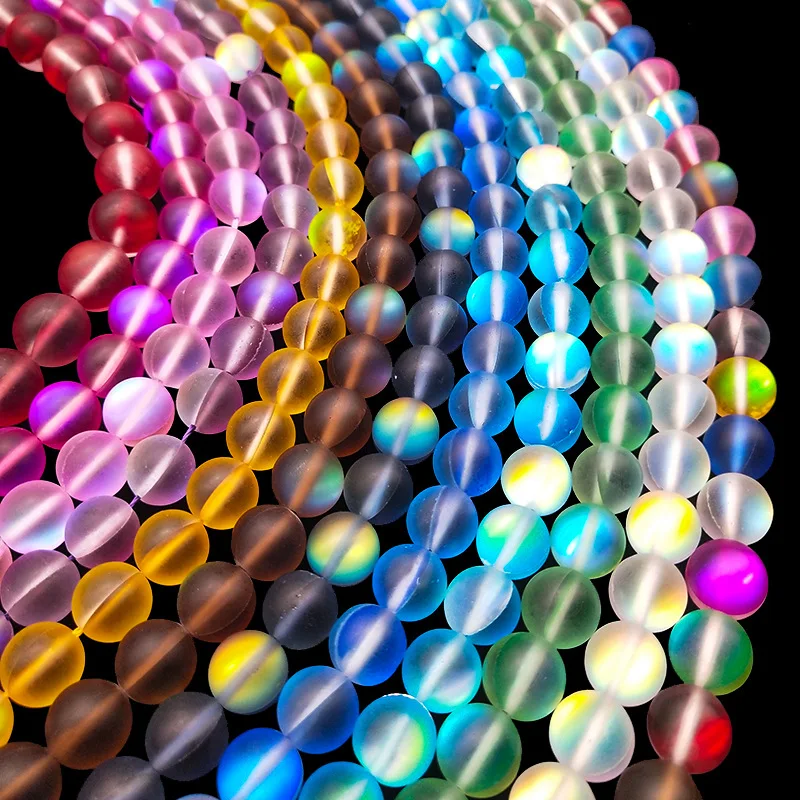 

Matte AB Austrian Crystal Round Loose Beads For Jewelry Making Glitter MoonStone Beads Diy Bracelet 15'' Strands 6 8 10 12mm