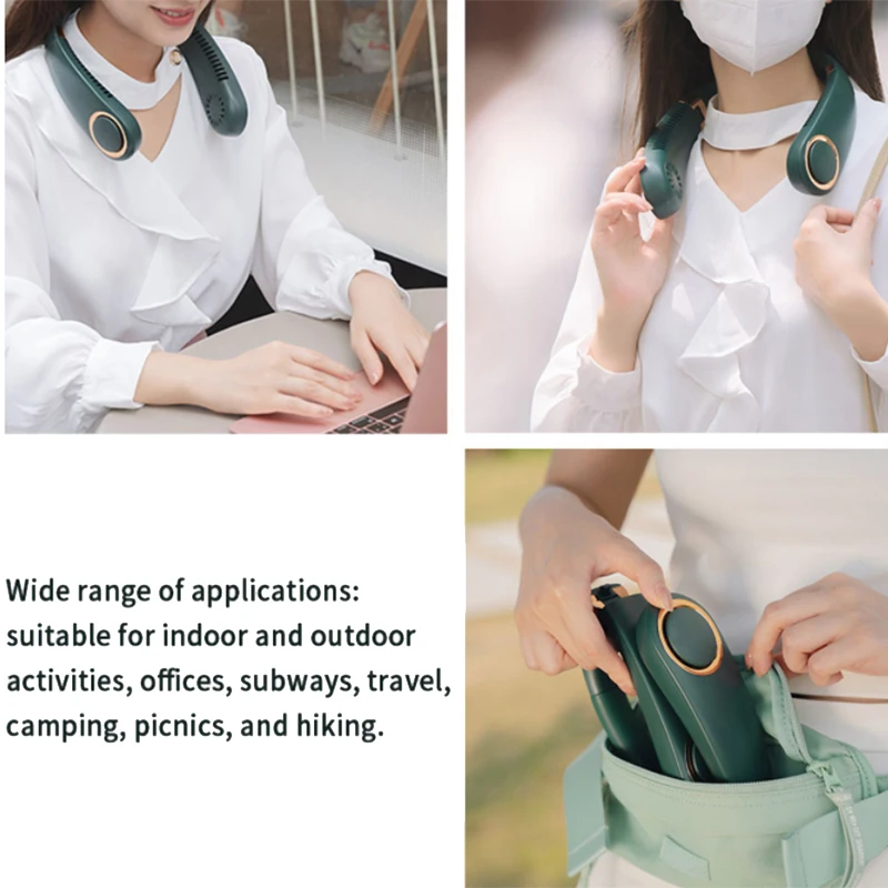 

USB Folding Neck Fan Bladeless Air Conditioning Neckband Hanging Fan Adjustable Portable Personal Air Cooler