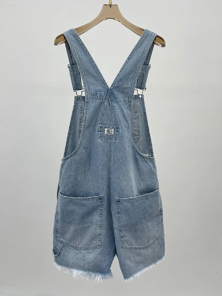 

Distressed Ripped Holes Raw Edges High Waist One-Piece Denim Shorts Straight Multi-Pocket Overalls Summer 2021 Women's Clothing