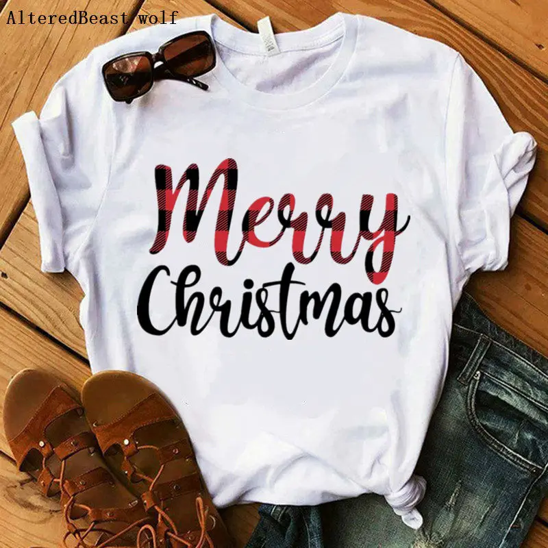 Женская футболка в клетку с надписью Merry christmas to you Рождественская женские топы