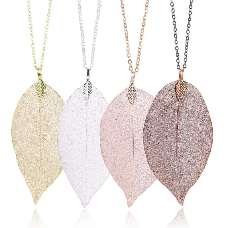 Розовое золото Цвет лист ожерелье ювелирных изделий простой ключица цепочка