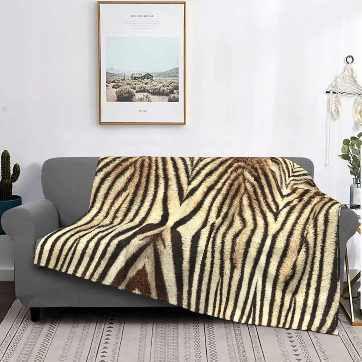 

Zebra Pattern Sepia Stripe Pattern Blanket Animal Plush Warm Soft Flannel Fleece Throw Blanket For Sofa Bedspread Cover Office