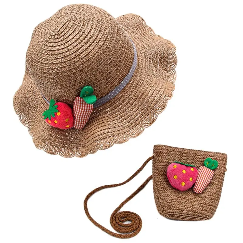 Детская летняя соломенная шляпа от солнца с сумочкой Мультяшные помпоны кролики