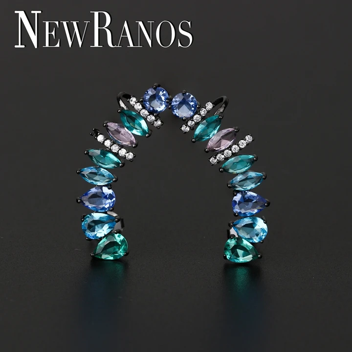 Newranos, Разноцветные серьги-гвоздики с кристаллами, CZ, клипсы на ухо, пирсинг для манжет, серьги для женщин, модное ювелирное изделие EFX002422