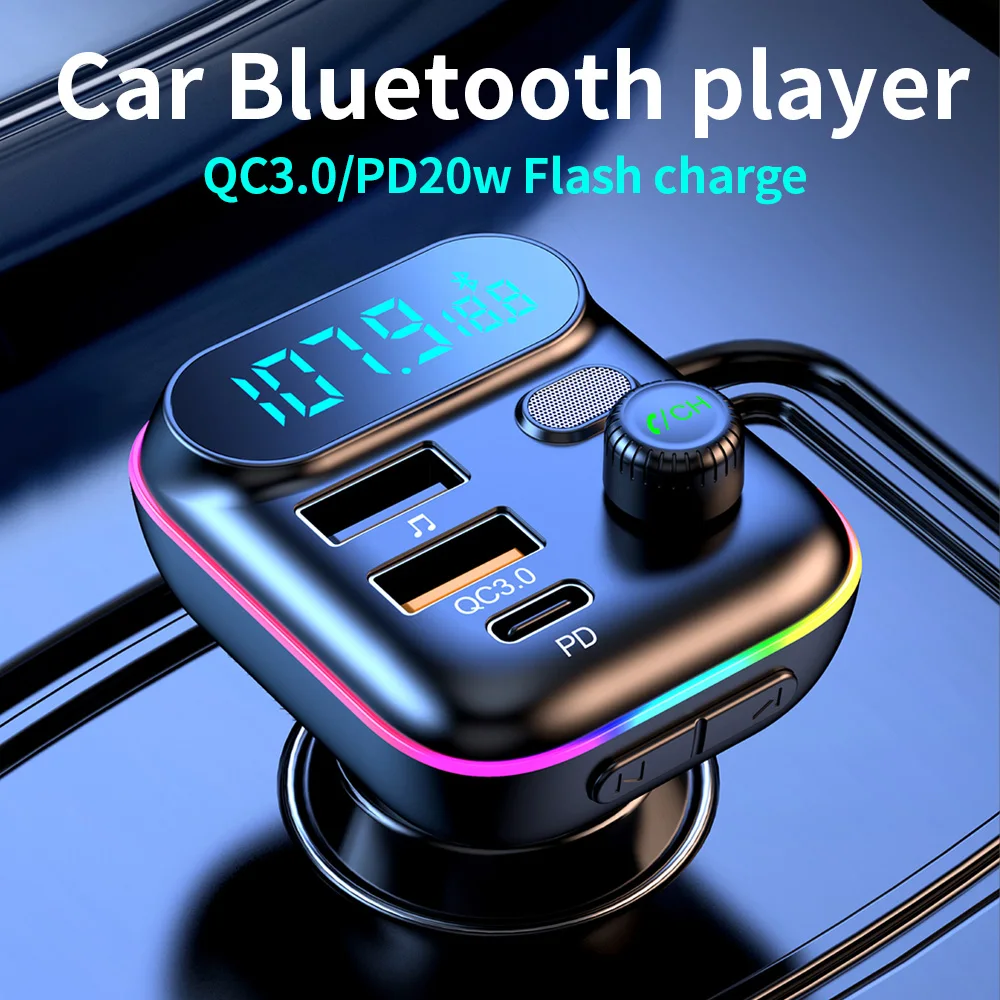 Автомобильный MP3-плеер Bluetooth FM передатчик, автомобильный мобильный телефон Зарядное устройство PD20W/USB QC3.0 Быстрая зарядка U диска музыкальный плеер - изображение