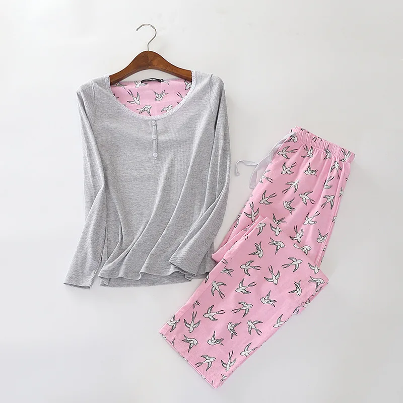 Женский пижамный комплект трикотажные куртки и брюки из натурального хлопка