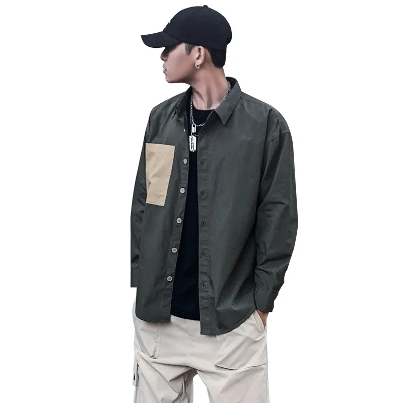 

Top Selling Product In 2020 Fall Shoulders Color Matching Men's Shirt Youth Cotton Plus Size Contrast Shirt Jacket