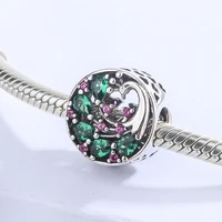 fascinating green and pink zircon beautiful peacock hollow s925 bangle bead diy jewelry accessories for elegant gift for female