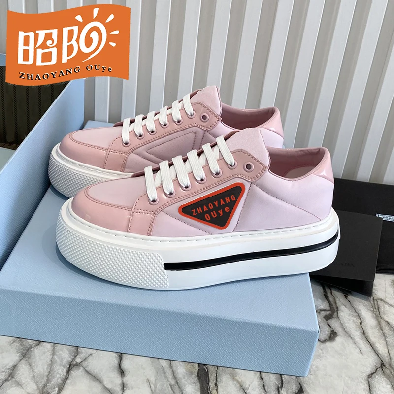 

Italian 2022 New Fashion Pink Nylon Cloth women's shoes breathable thick soled high board shoes women's leisure sports shoes