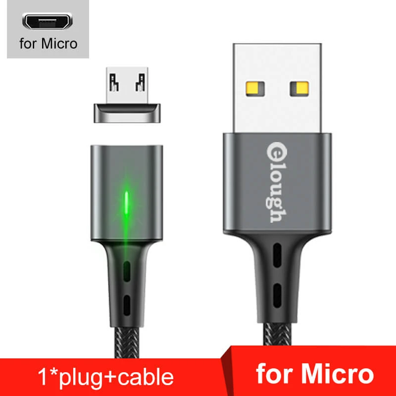 Быстрое магнитное зарядное устройство Elough 3,0 4,0 Micro USB кабель для iPhone samsung Xiaomi Быстрый Магнитный шнур для зарядки телефона type C кабель - Цвет: For Micro Gray
