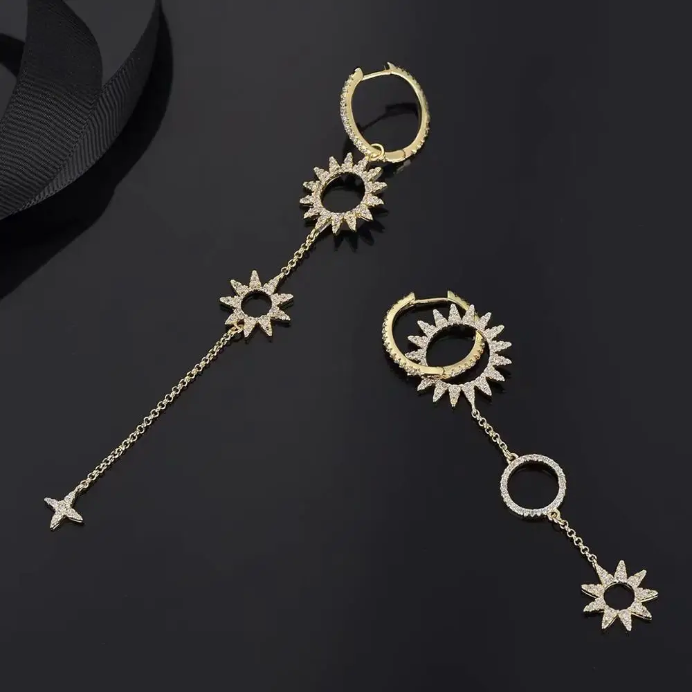 Лучший подарок женские серьги новые асимметричные длинные с солнечным цветком