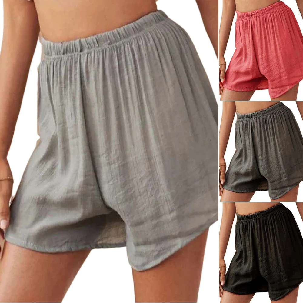 

Loose Elastic Waist Pleated Short Women 2021 Cotton Linen Shorts Women Solid Pants Womens Shorts Summer