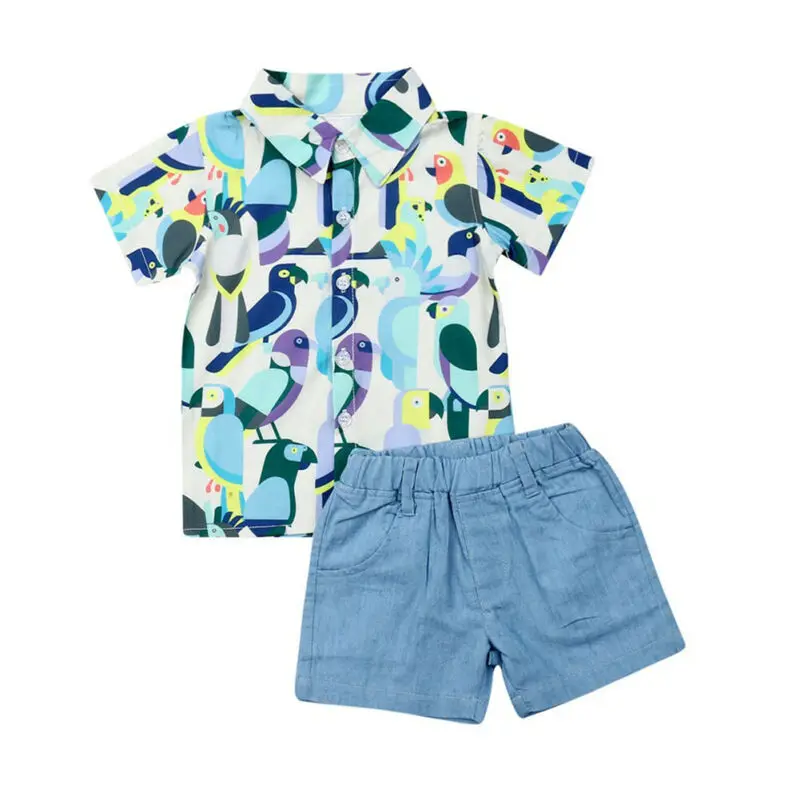Summer Infant Boys Baby Kids 1-5Y Clothes Sets Short Sleeve Parrot Print Shirts Tops Shorts Pants Outfits | Детская одежда и обувь