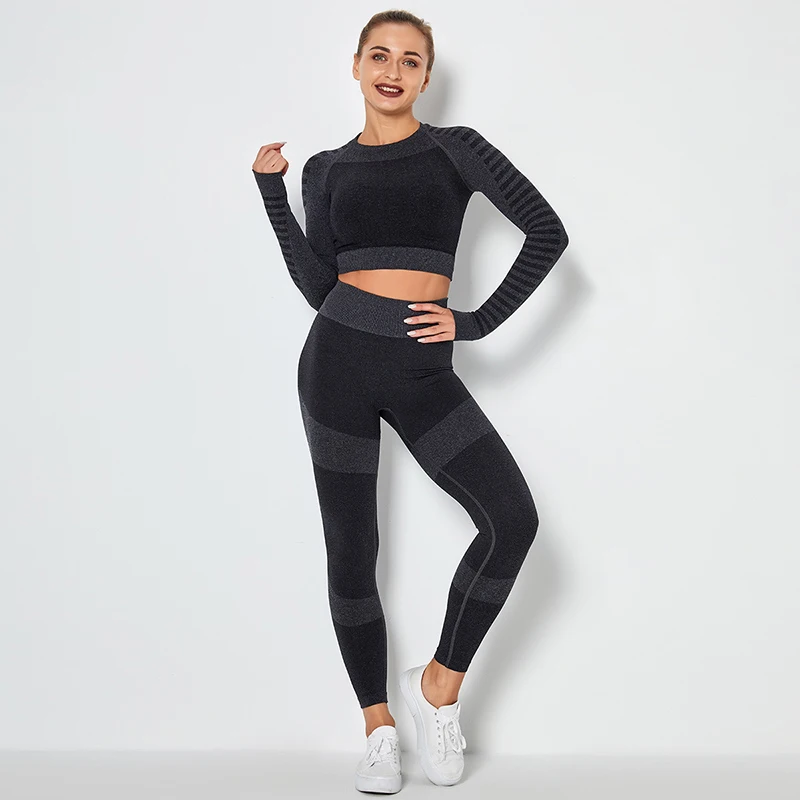 

Seamless Knitted High-Elastic Yoga Set Slim Long-Sleeved Running Fitness Pants Women