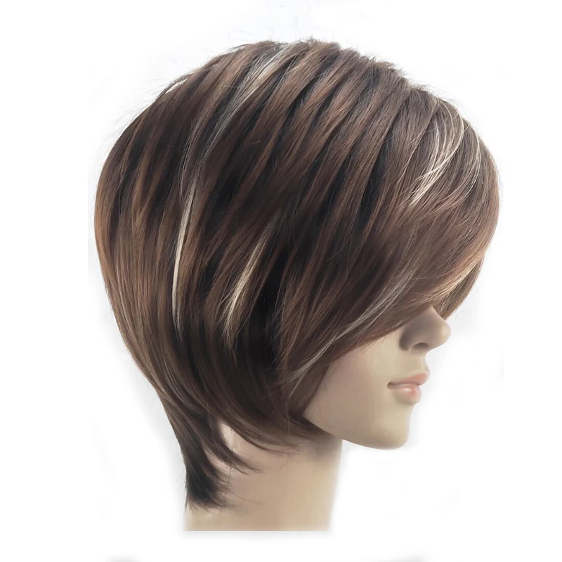 HAIRJOY женский парик из синтетических волос стрижка Боб в стиле Пикси с челкой блонд коричневый двойной цвет короткий парик
