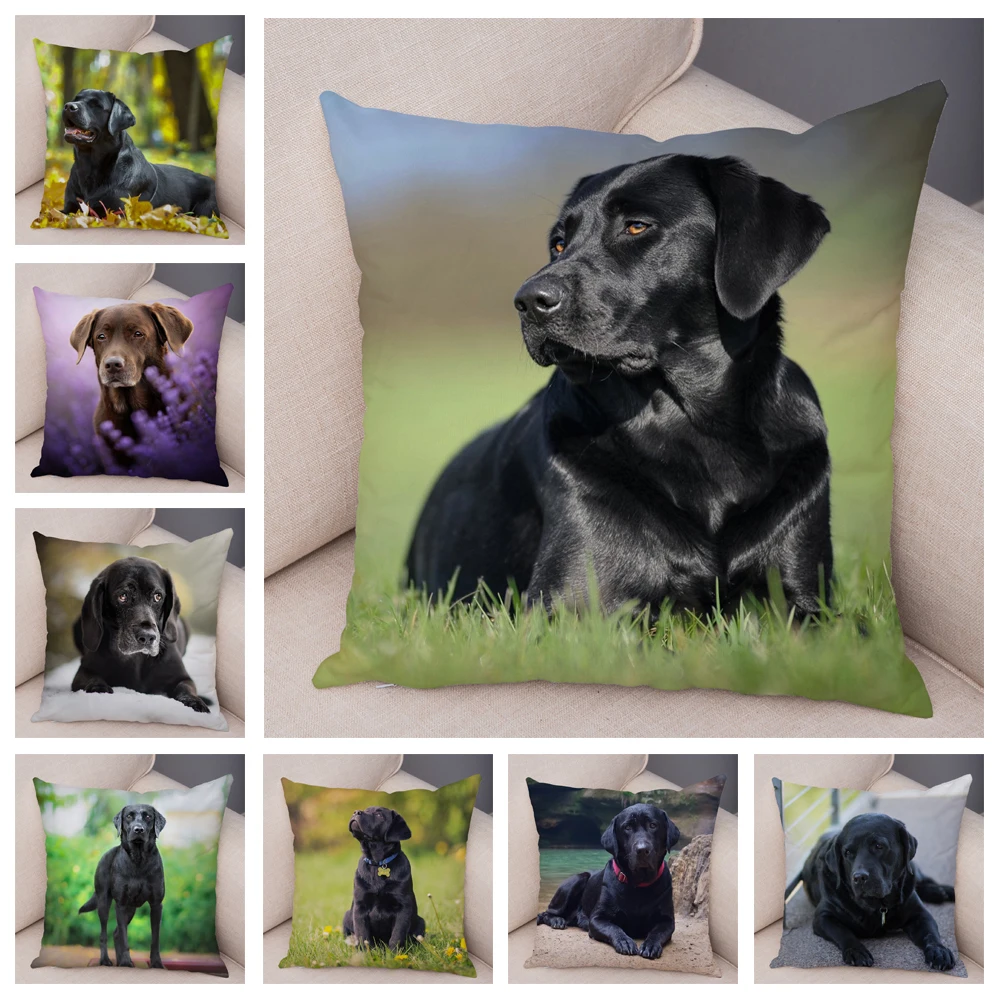 

Black Labrador Dog Cushion Cover for Sofa Home Car Decor Cute Pet Animal Printed Pillowcase Super Soft Short Plush Pillow Case