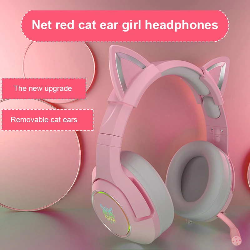

Проводные Игровые наушники K9 в виде кошачьих ушей розового цвета с микрофоном, Hi-Fi 7,1 каналов, игровая Музыкальная гарнитура для компьютера, ...