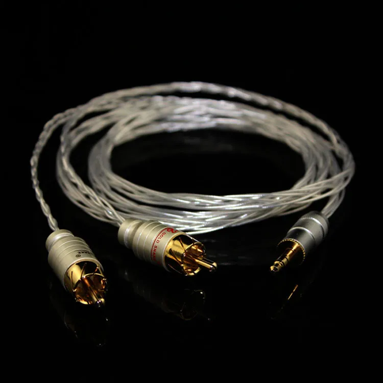 3 5 мм до 2 RCA один на два аудио кабеля посеребренный 2rca кабель для компьютерного