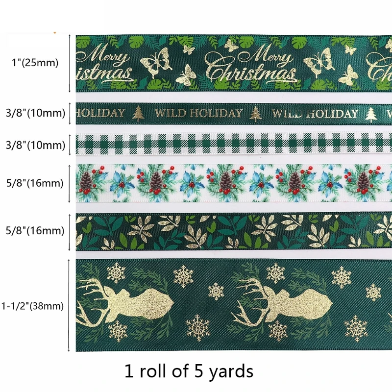 

L5YA Printed Grosgrain Ribbons for Gift Wrapping Wedding Decoration Hair Bows DIY