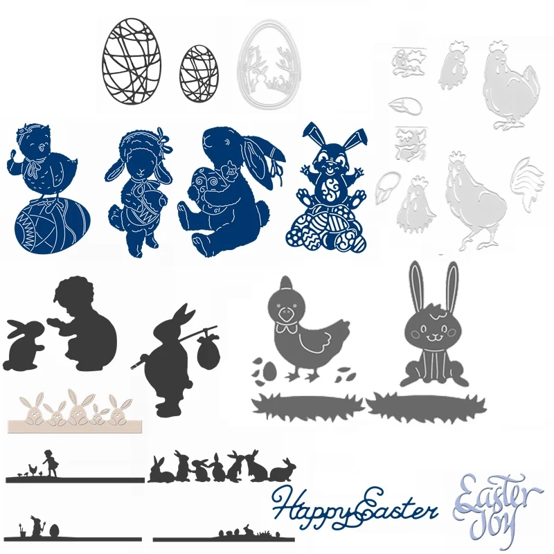 Милый кролик цыпленок дети трава морковь Пасхальный элемент Набор металлические