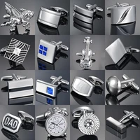 ew luxury shirts cuff links jewelry brand high grade silvery gold metal blue pink white crown crystal cufflinks for mens