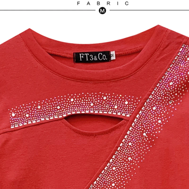 

Fall Winter Korean Style T-Shirt Fashion Sexy O-Neck Hollow Out Shiny Diamonds Tops Ropa Mujer Cotton With Fleece Tees T00812A