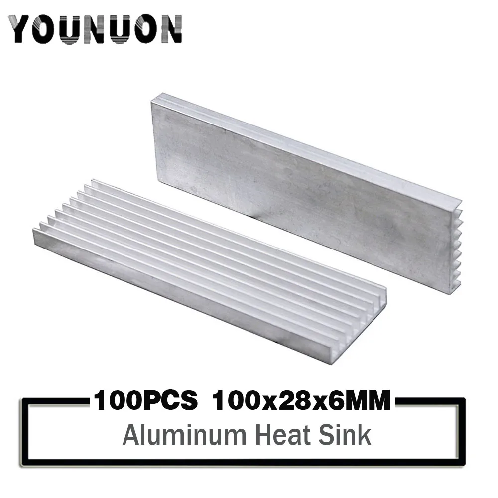 100PCS YOUNUON 100x28x6mm DIY Heatsink Aluminum Radiator 100mm For LED Cooling