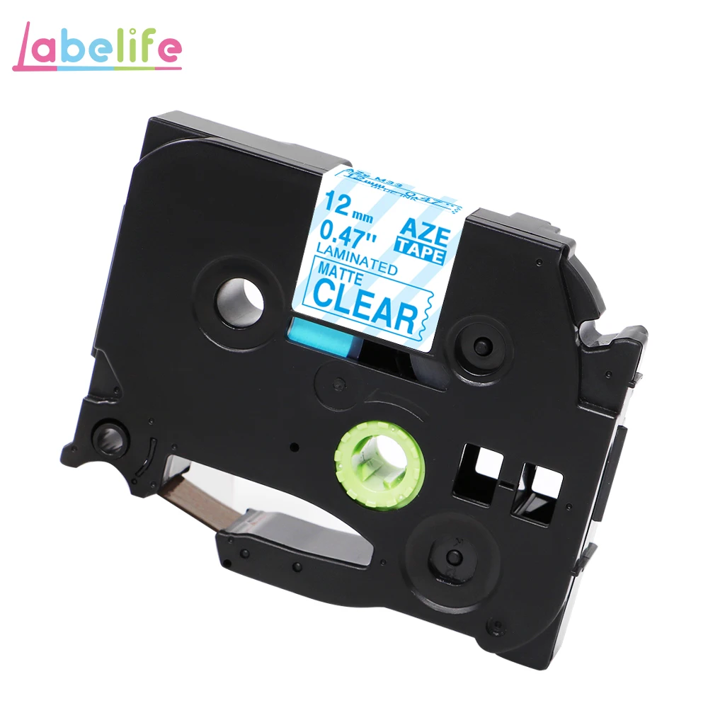 Labelife, 1 шт., 12 мм, матовые бумажные ленты TZe MQP35 TZe M31, белые, ягодно-розовые, совместимые с Brother PTouch, для изготовления этикеток, PT-D210 - Цвет: Blue on Matt Clear