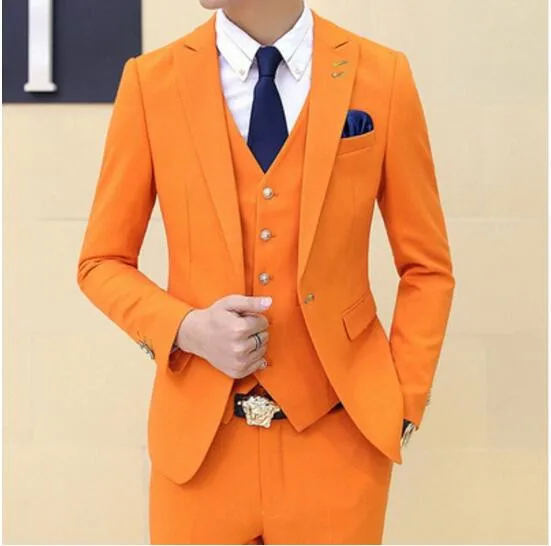 Sunshine Orange 3 шт. (куртка + брюки жилет) деловые костюмы для мужчин смокинги блейзеры