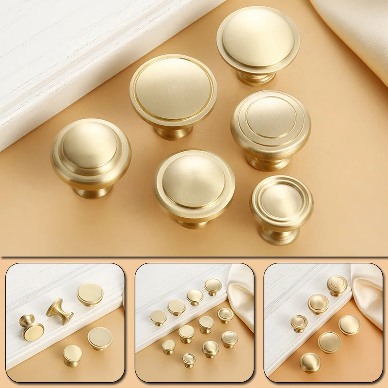 Современная и простая Золотая Ручка из чистой меди круглый ящик для шкафа