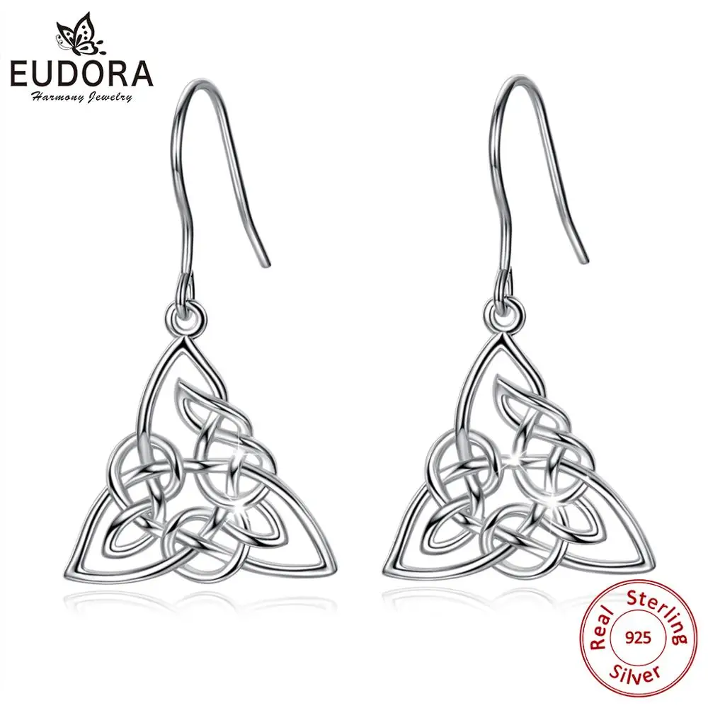 

EUDORA 925 Sterling Silver Celtics Tiquetra Trinity Knot Drop Earrings Fashion Earring Women Fine Jewelry Charming Gift CYE043