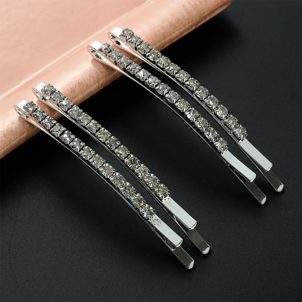 3PC Women Crystal Rhinestone Barrettes Hair Clips Metal Hairpins Hairgrips Headwear Styling Tools Accessories Gold/Silver |