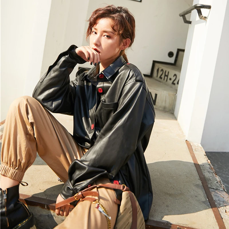 BGTEEVER винтажная Высокая уличная однобортная женская куртка из искусственной кожи