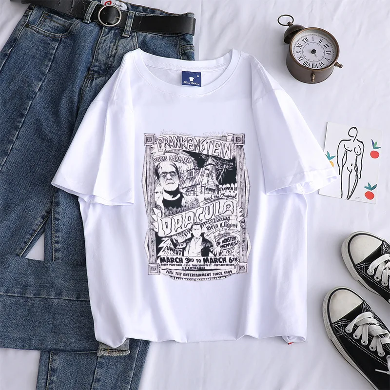 

New Cotton Graphic Women T Shirt 2021 Summer Fashion Ladies Cute Cartoon Print Short Tee Street Wear Women's Sweet Soft Top Chic