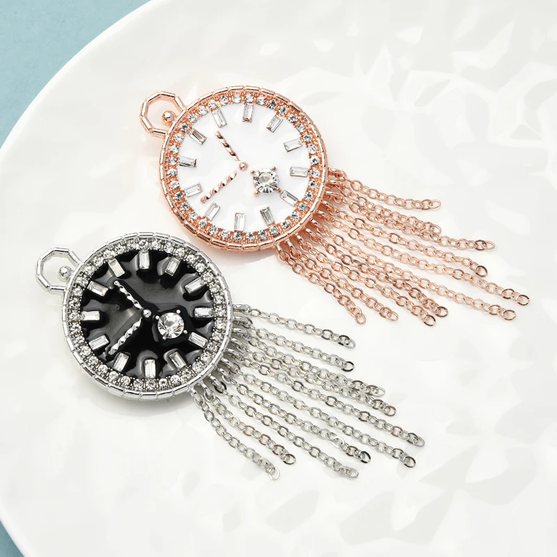 

Wuli&baby Enamel Tassel Clock Brooches For Women Unisex 2-color New Design Big Timer Party Office Brooch Pins Gifts