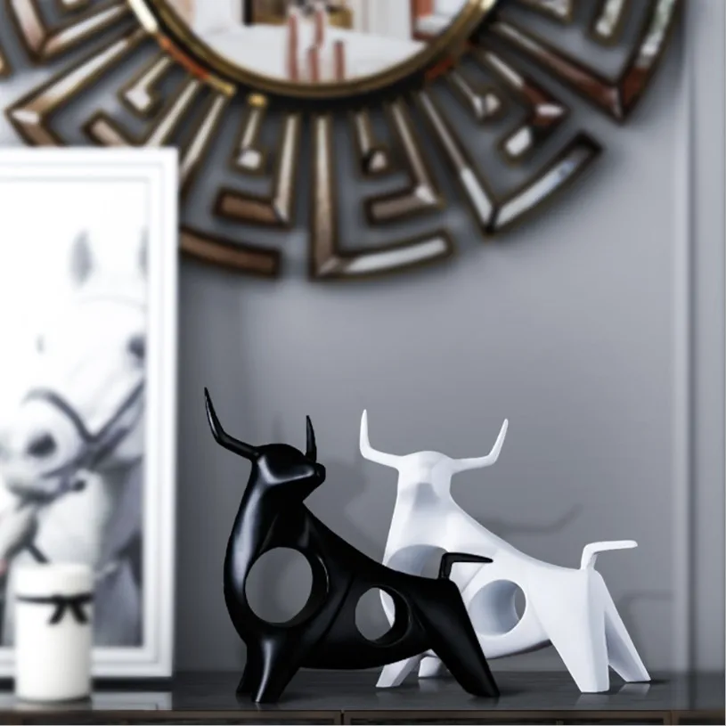 

CATTLE STATUE AUSPICIOUS BULL SCULPTURE WINE TV CABINET ORNAMENT CRAFTS ABSTRACT ANIMAL FIGURINE LIVING ROOM HOME DECOR