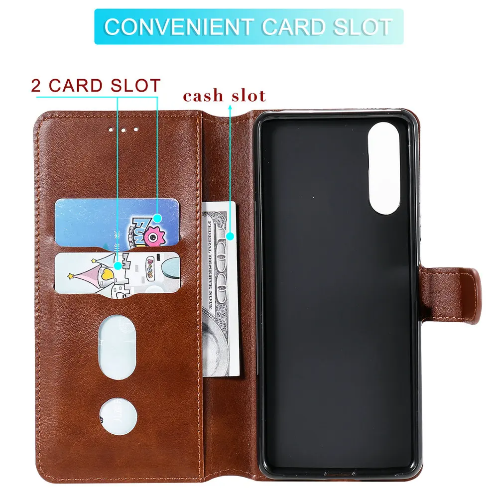

For SONY Xperia 10 II Flip Case Plain Leather Card Slot Phone Holder Shell for Sony Xperia 10ii Case Xperia10ii Wallet Cover