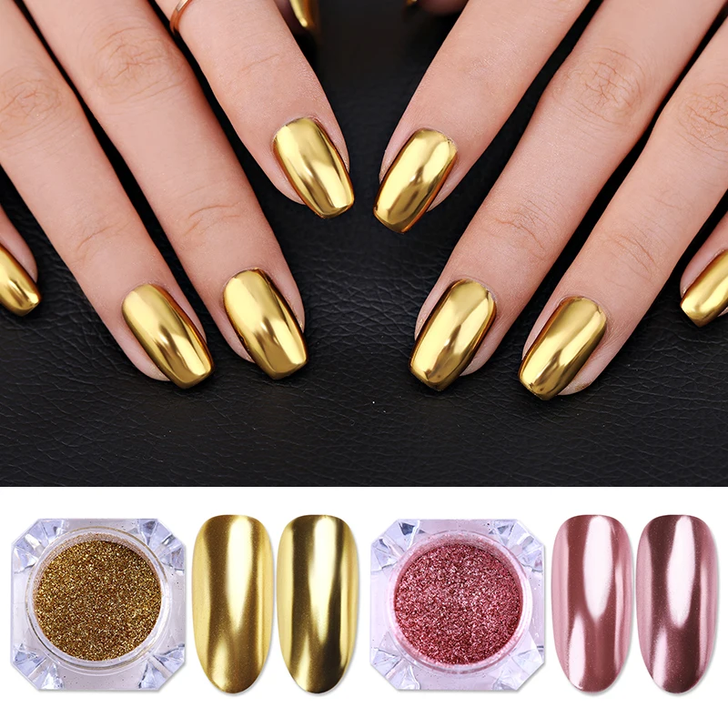 Розовое золото зеркальный блестящий порошок для ногтей металлический цвет