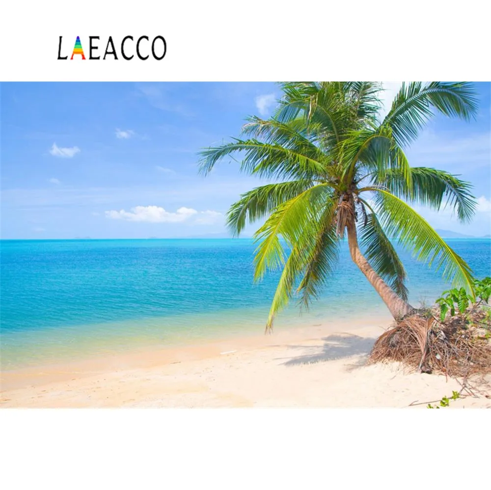 Laeacco тропические фоны море пляж Пальма качели остров облачное небо живописные фотографические фоны фотосессия Фотостудия